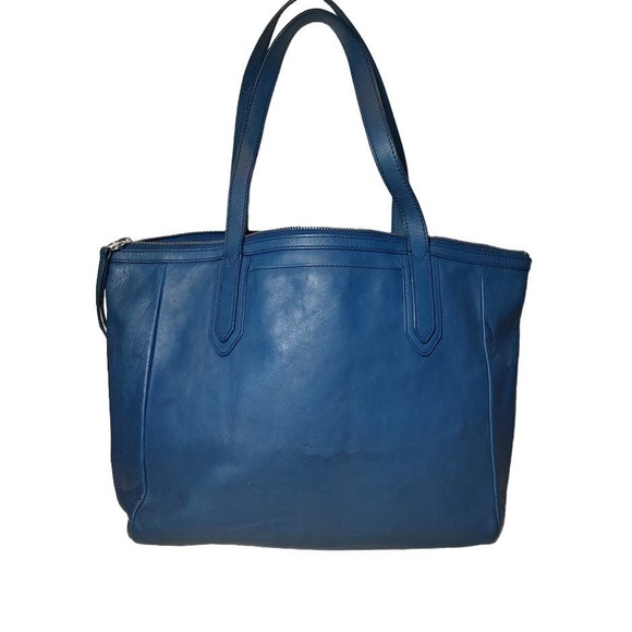 Fossil Large Blue Leather Shoulder Tote Handbag - Picture 4 of 10
